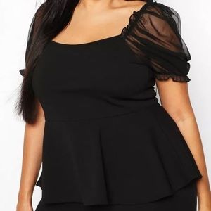 Boohoo Puff sleeve peplum top - Size US 16- NWOT